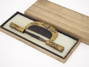 アンティーク　本鼈甲製　金蒔絵花彫　櫛・笄セット　□z